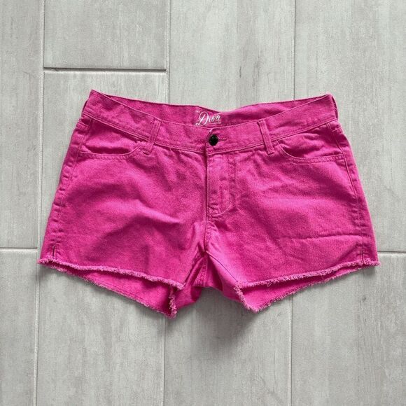 Old Navy Pants - Old Navy Denim Diva Shorts Pink Raw Hem Low-Rise Vibrant 100% Cotton 6 Inseam 3"